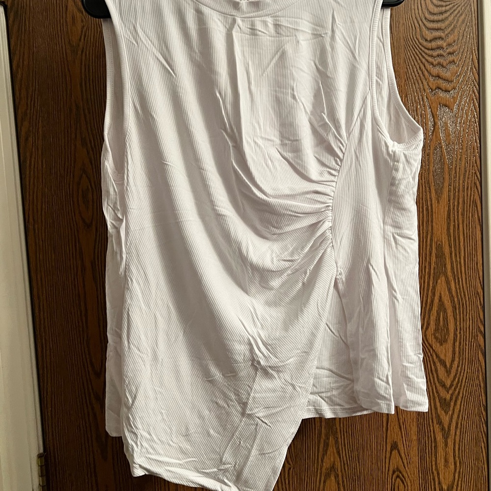 White Asymmetrical Ruched Tank Top